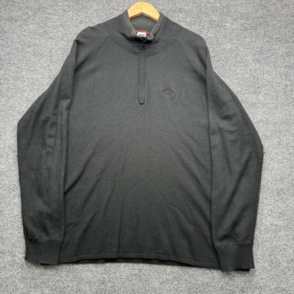 The North Face Quarter Zip Sweater Mens XXL Black Long Sleeve Wool Blend Casual